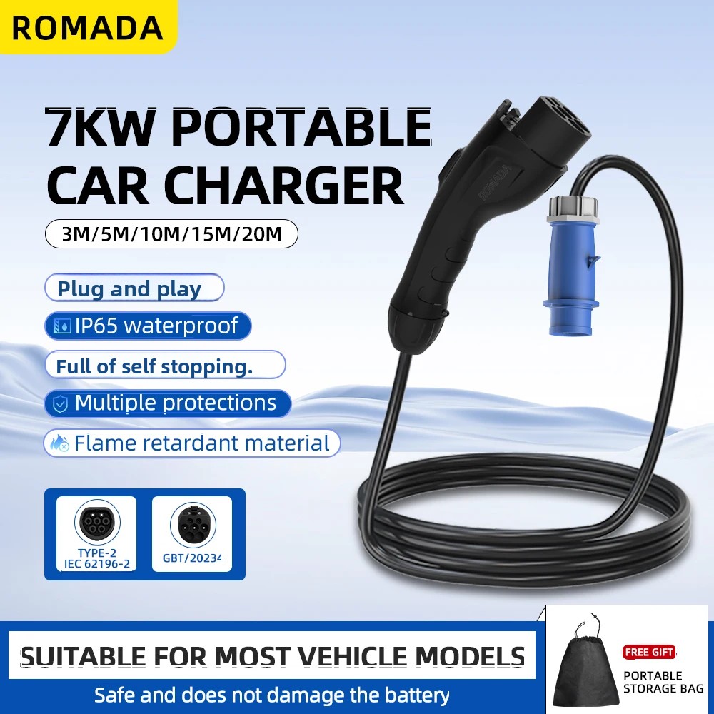 Ev Charger Adapter - Pengisi Daya Portabel Kendaraan Listrik 7KW